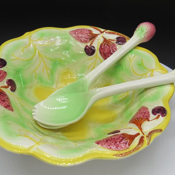 VINTAGE CARLTON WARE THREE PIECE SALAD SERVER. 9 1/2 INCHES IN DIAMETER. - Picture 7 of 9